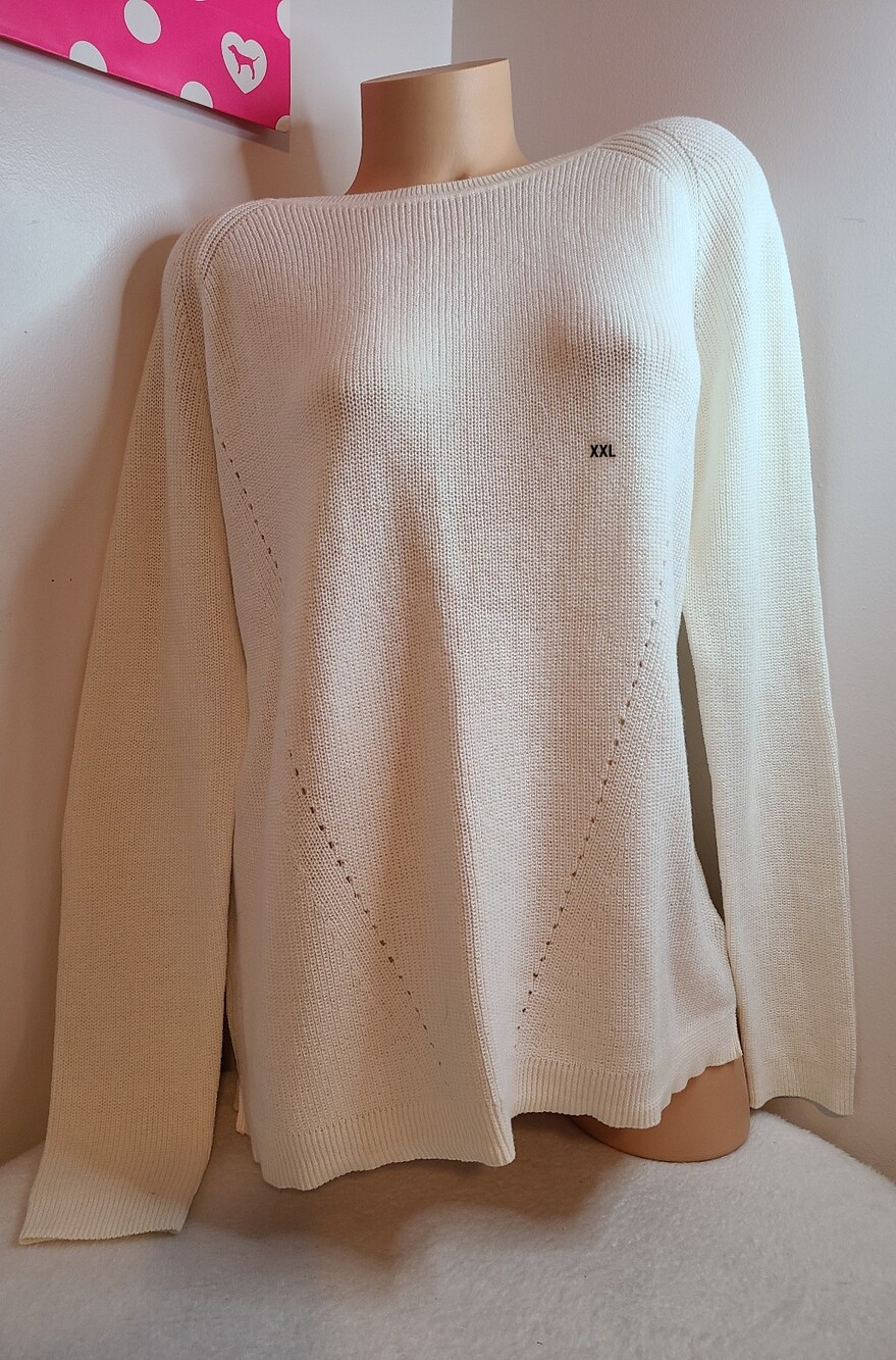 Attention Cream Lightweight Boat Neck Pullover Sweater Plus Size XXL